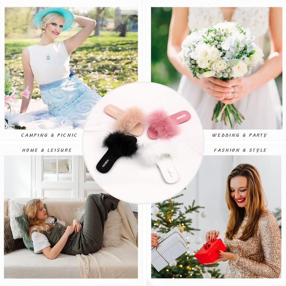 Women's Fuzzy Open Toe Slippers Memory Foam Feath… - image 6